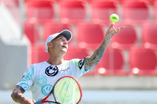 KOZERKI 18.08.2023 TURNIEJ ATP, Tennis Herren 100 LOTTO KOZERKI OPEN --- TENNIS ATP CHALLENGER TOUR 100 DENIS JEWSIEJEW FOT. PIOTR KUCZA FOTOPYK NEWSPIX.PL --- Newspix.pl  230818PYK0016