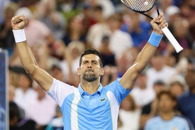Sport Bilder des Tages CINCINNATI, OH - AUGUST 18: Novak Djokovic of Serbia reacts after defeating Taylor Fritz of the United States after their quarterfinal match at the Western & Southern Open at Lindner Family Tennis Center on August 18, 2023 in Mason, Ohio. (Photo by Ian Johnson Icon Sportswire) TENNIS: AUG 18 Western & Southern Open EDITORIAL USE ONLY Icon230818079