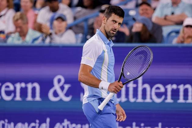 August 18, 2023, Mason, Ohio, USA: Novak Djokovic (SRB) reacts to a shot during FridayÃ¢â‚¬â ¢s round of the Western and Southern Open at the Lindner Family Tennis Center, Mason, Oh. Mason USA - ZUMAs304 20230818_zaf_s304_211 Copyright: xScottxStuartx