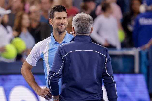 August 18, 2023, Mason, Ohio, USA: Novak Djokovic (SRB) is interviewed after his win at FridayÃ¢â‚¬â ¢s round of the Western and Southern Open at the Lindner Family Tennis Center, Mason, Oh. Mason USA - ZUMAs304 20230818_zaf_s304_220 Copyright: xScottxStuartx