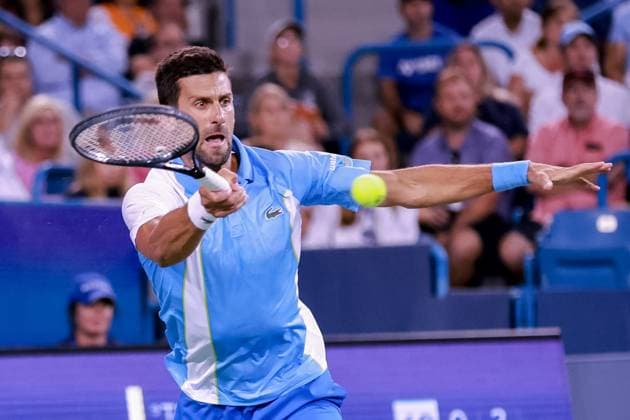 August 18, 2023, Mason, Ohio, USA: Novak Djokovic (SRB) hits a forehand shot during FridayÃ¢â‚¬â ¢s round of the Western and Southern Open at the Lindner Family Tennis Center, Mason, Oh. Mason USA - ZUMAs304 20230818_zaf_s304_221 Copyright: xScottxStuartx