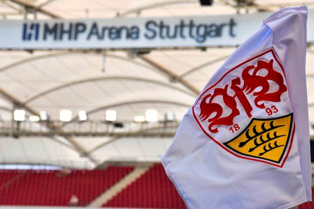 Eckfahne VfB Neues Logo MHP MHPArena Stuttgart VfB Stuttgart vs VfL Bochum 1848 BOC 19.08.2023 DFL REGULATIONS PROHIBIT ANY USE OF PHOTOGRAPHS AS IMAGE SEQUENCES AND OR QUASI-VIDEO VfB Stuttgart vs VfL Bochum 1848 BOC