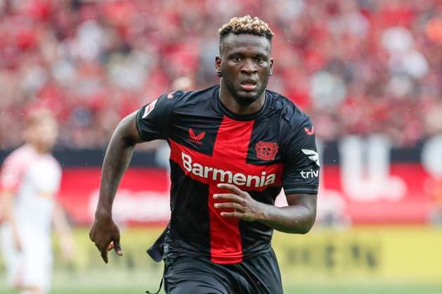 Victor BONIFACE (Bayer 04 Leverkusen, 22). Leverkusen, Fussball 1.Bundesliga 1. Spieltag, Spieltag 1, Bayer Leverkusen - RB Leipzig, 19.08.2023, BayArena, Leverkusen. DFL regulations prohibit any use of photographs as image sequences and or quasi-video Â *** Victor BONIFACE Bayer 04 Leverkusen, 22 Leverkusen, Football 1 Bundesliga 1 Matchday, Matchday 1, Bayer Leverkusen RB Leipzig, 19 08 2023, BayArena, Leverkusen DFL regulations prohibit any use of photographs as image sequences and or quasi video Â