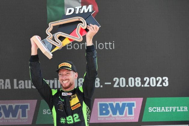 Sport Themen der Woche KW33 Sport Bilder des Tages Mirko Bortolotti (ITA) (SSR Performance - Lamborghini Huracan GT3 Evo2) freut sich über den Sieg beim DTM-Lauf auf dem Lausitzring. Copyright Thomas Pakusch *** Mirko Bortolotti ITA SSR Performance Lamborghini Huracan GT3 Evo2 is happy about the victory in the DTM round at the Lausitzring Copyright Thomas Pakusch