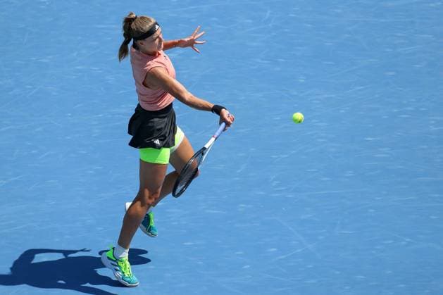 CINCINNATI, OH - AUGUST 20: Karolina Muchova of the Czech Republic hits a forehand during the final round at the Western & Southern Open at Lindner Family Tennis Center on August 20, 2023 in Mason, Ohio. (Photo by Ian Johnson Icon Sportswire) TENNIS: AUG 20 Western & Southern Open EDITORIAL USE ONLY Icon230820014