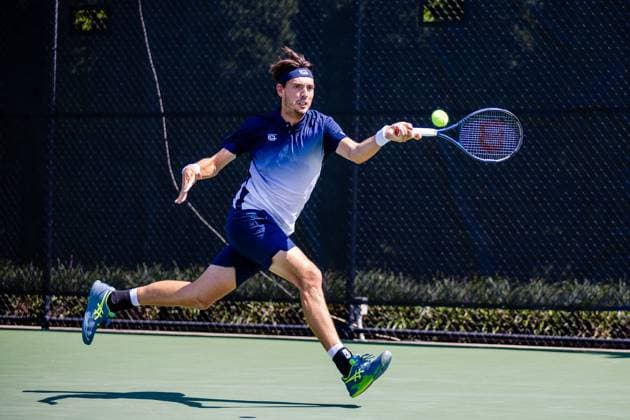 August 20, 2023: Marc-Andrea Huesler returns the ball against Alexander Shevchenko during the first round of 2023 Winston-Salem Open at Wake Forest Tennis Complex in Wnston-Salem, NC. ( ) Wnston-Salem United States - ZUMAc04_ 20230820_zma_c04_348 Copyright: xScottxKinserx