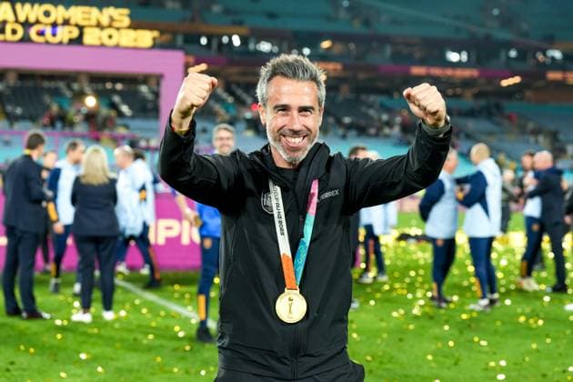 Sydney, Australia, August 20th 2023: Head Coach of Spain Jorge Vilda celebrates winning the World Cup during the FIFA Womens World Cup 2023 Final football match between Spain and England at Stadium Australia in Sydney, Australia. (Daniela Porcelli SPP) Copyright: xDanielaxPorcellix xSPPx spp-en-DaPoSp-20230820-DP108794