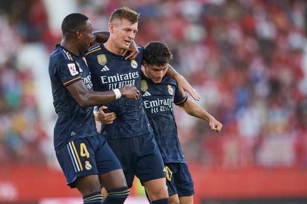 UD Almeria v Real Madrid - LaLiga EA Sports ALMERIA, SPAIN - AUGUST 19: Toni Kroos of Real Madrid celebrates after scoring his team s second goal, disallowed by VAR, during the LaLiga EA Sports match between UD Almeria and Real Madrid at Power Horse Stadium on August 19, 2023 in Almeria, Spain.(Photo by Francisco Macia Photo Players Images) Almeria Power Horse Stadium Almeria Spain Copyright: xFranciscoxMaciax xPhotoxPlayersxImagesx