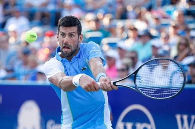 CINCINNATI, OH - AUGUST 20: Novak Djokovic of Serbia hits a backhand during the final round at the Western & Southern Open at Lindner Family Tennis Center on August 20, 2023 in Mason, Ohio. (Photo by Ian Johnson Icon Sportswire) TENNIS: AUG 20 Western & Southern Open EDITORIAL USE ONLY Icon230820041