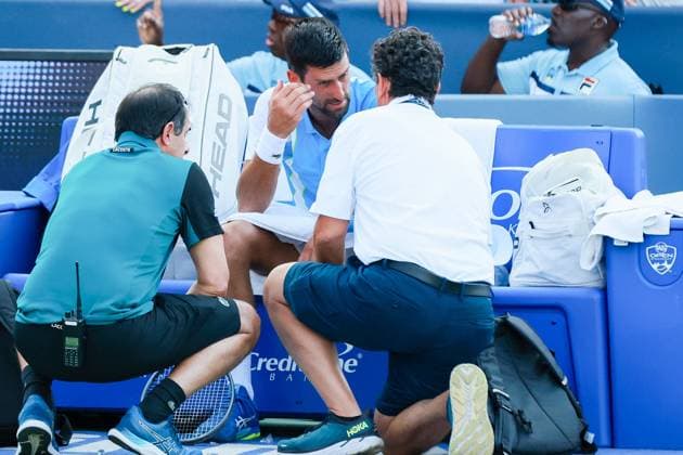 August 20, 2023, Mason, Ohio, USA: Novak Djokovic (SRB) appears to be struggling with the 90 plus degree heat during SundayÃ¢â‚¬â ¢s final round of the Western and Southern Open at the Lindner Family Tennis Center, Mason, Oh. Mason USA - ZUMAs304 20230820_zaf_s304_062 Copyright: xScottxStuartx