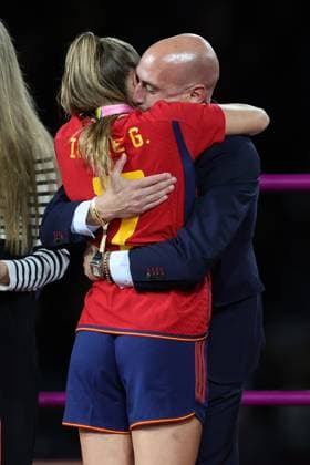Irene Guerrero of Spain is kissed by Luis Rubiales President of the Royal Spanish Football Association after winning the FIFA Women s World Cup 2023 Final match between Spain Women and England Women at Stadium Australia, Sydney, Australia on 20 August 2023. Copyright: xPeterxDovganx 38130172