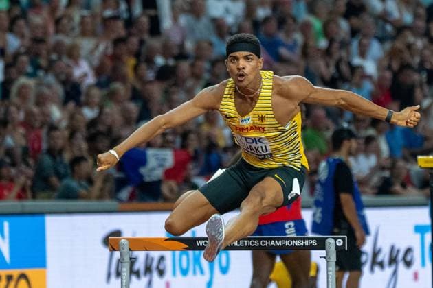 Sport Themen der Woche KW34 Sport Bilder des Tages Joshua Abuaku (Eintracht Frankfurt, Germany), 400m Hurdles Men (400m Huerden Maenner) HUN, Leichtathletik, Athletics, World Athletics Championships Budapest 23, Leichtathletik Weltmeisterschaften, 21.08.2023, HUN, Leichtathletik, Athletics, World Athletics Championships Budapest 23, Leichtathletik Weltmeisterschaften, 21.08.2023 Budapest *** Joshua Abuaku Eintracht Frankfurt, Germany , 400m Hurdles Men 400m Hurdles Men HUN, Athletics, Athletics, World Athletics Championships Budapest 23, Athletics World Championships, 21 08 2023, HUN, Athletics, Athletics, World Athletics Championships Budapest 23, Athletics World Championships, 21 08 2023 Budapest Copyright: xEibner-Pressefoto StefanxMayerx EP_SMR
