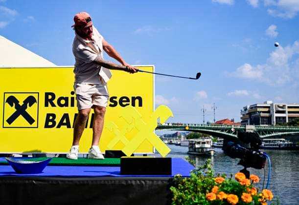 Hockey player Czech David Pastrnak in action during exhibition within the ninth edition of the Czech Masters golf tournament of the European DP World Tour (24-27 August) in Prague, Czech Republic, August 22, 2023. (CTKxPhoto RomanxVondrous) CTKPhotoP2023082205326  CTKPhotoP2023082205326