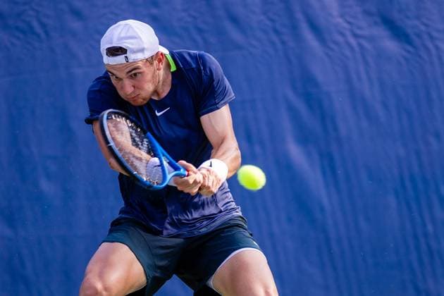 August 22, 2023: Jack Draper returns the ball during the second round of the 2023 Winston-Salem Open at Wake Forest Tennis Complex in Wnston-Salem, NC. ( ) Wnston-Salem United States - ZUMAc04_ 20230822_zma_c04_055 Copyright: xScottxKinserx
