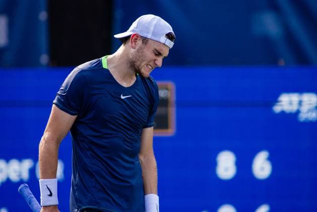 August 22, 2023: Jack Draper reacts after a missed shot during the second round of the 2023 Winston-Salem Open at Wake Forest Tennis Complex in Wnston-Salem, NC. ( ) Wnston-Salem United States - ZUMAc04_ 20230822_zma_c04_056 Copyright: xScottxKinserx