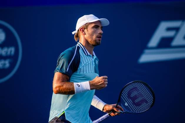 August 22, 2023: Borna Coric celebrates a point during the second round of the 2023 Winston-Salem Open at Wake Forest Tennis Complex in Wnston-Salem, NC. ( ) Wnston-Salem United States - ZUMAc04_ 20230822_zma_c04_105 Copyright: xScottxKinserx
