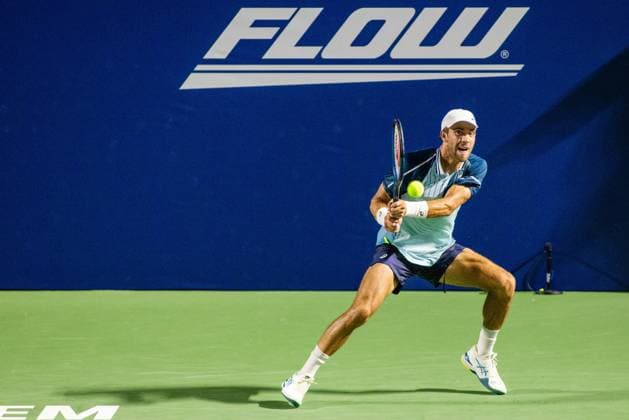 August 22, 2023: Borna Coric returns the ball during the second round of the 2023 Winston-Salem Open at Wake Forest Tennis Complex in Wnston-Salem, NC. ( ) Wnston-Salem United States - ZUMAc04_ 20230822_zma_c04_113 Copyright: xScottxKinserx
