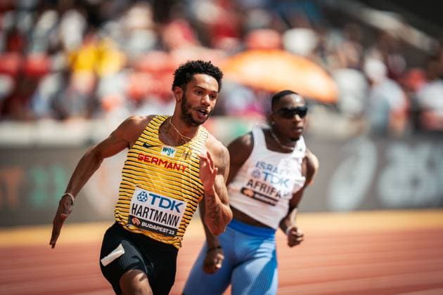 Sport Themen der Woche KW34 Sport Bilder des Tages World Athletics Championships Budapest 23; Hungary, 23.08.2023 Joshua Hartmann (GER Germany) during the 200 Metres on Day 5 of the World Athletics Championships Budapest 23 at the National Athletics Centre in Budapest, Hungary on August 23, 2023. *** World Athletics Championships Budapest 23 Hungary, 23 08 2023 Joshua Hartmann GER Germany during the 200 Metres on Day 5 of the World Athletics Championships Budapest 23 at the National Athletics Centre in Budapest, Hungary on August 23, 2023 Copyright: xBEAUTIFULxSPORTS Flatemerschx