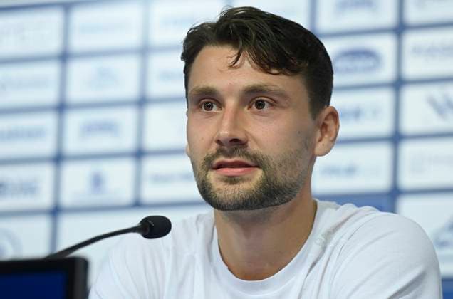 Croatia, Zagreb, 230823. Stadium in Maksimir. press conference, PK, Pressekonferenz of AC Sparta Prague on the eve of tomorrow s first match of the UEFA Europa League playoffs against the hosts GNK Dinamo. In the photo: Kaan Kairinen. Photo: Ronald Gorsic CROPIX Copyright: xxRonaldxGorsicx sparta_press6-230823