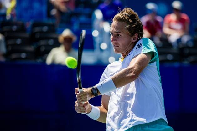 August 23, 2023: Sebastian Korda returns the ball during the third round of the 2023 Winston-Salem Open at Wake Forest Tennis Complex in Wnston-Salem, NC. ( ) Wnston-Salem United States - ZUMAc04_ 20230823_zma_c04_018 Copyright: xScottxKinserx
