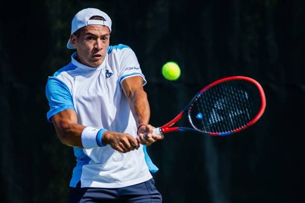 August 23, 2023: Sebastian Baez returns the ball during the third round of the 2023 Winston-Salem Open at Wake Forest Tennis Complex in Wnston-Salem, NC. ( ) Wnston-Salem United States - ZUMAc04_ 20230823_zma_c04_024 Copyright: xScottxKinserx