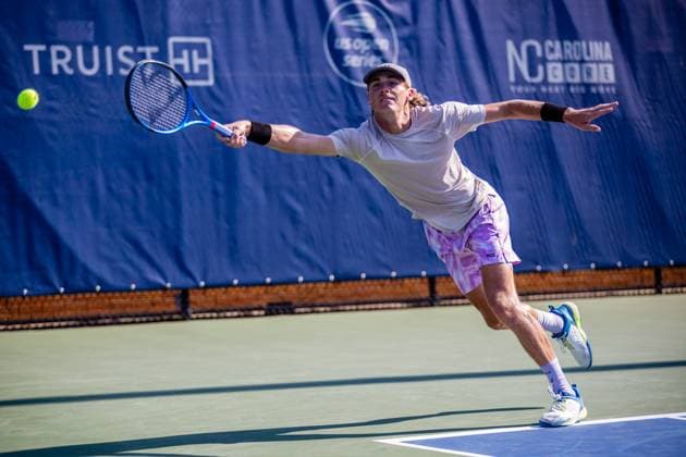 August 23, 2023: Max Purcell misses the serve during the third round of the 2023 Winston-Salem Open at Wake Forest Tennis Complex in Wnston-Salem, NC. ( ) Wnston-Salem United States - ZUMAc04_ 20230823_zma_c04_045 Copyright: xScottxKinserx