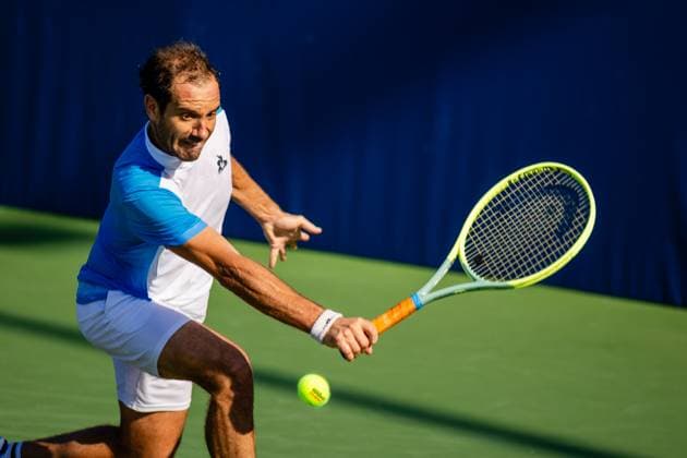 August 23, 2023: Richard Gasquet returns the ball during the third round of the 2023 Winston-Salem Open at Wake Forest Tennis Complex in Wnston-Salem, NC. ( ) Wnston-Salem United States - ZUMAc04_ 20230823_zma_c04_054 Copyright: xScottxKinserx