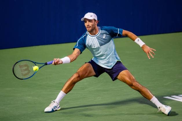 August 23, 2023: Borna Coric returns the shot during the third round of the 2023 Winston-Salem Open at Wake Forest Tennis Complex in Wnston-Salem, NC. ( ) Wnston-Salem United States - ZUMAc04_ 20230823_zma_c04_077 Copyright: xScottxKinserx