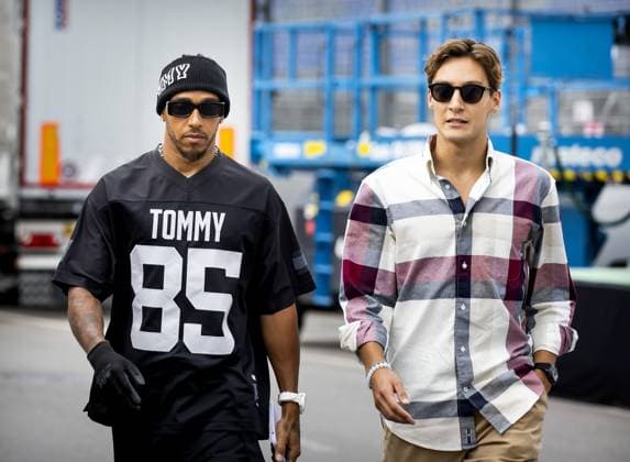 ZANDVOORT Lewis Hamilton (Mercedes) and George Russell (Mercedes) arrive at the circuit at Circuit Zandvoort ahead of the F1 Grand Prix of the Netherlands on August 24, 2023 in Zandvoort, Netherlands. ANP KOEN VAN WEEL F1 Grand Prix of The Netherlands 2023 24 xVIxANPxSportx xxANPxIVx 476173978 originalFilename: 476173978.jpg