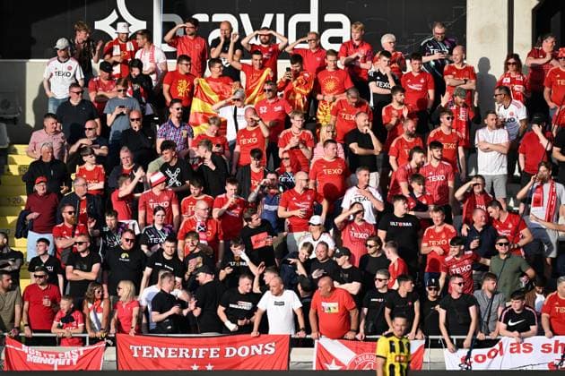 Aberdeen s supporters during the UEFA Europa League play-off, first leg match, between BK Hacken and Aberdeen FC at Hisingen Arena in Gothenburg, Sweden, on Aug. 24, 2023. GOTHENBURG SWEDEN SOCCER x9200x