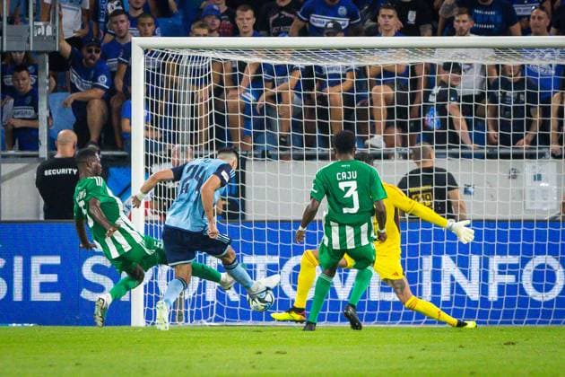 Slovan Bratislava vs. Aris Limassol UEFA Europa league Marko Tolic of Slovan scores a goal during the play-off round of the UEFA Europa League football match between SK Slovan Bratislava and Aris Limassol. Bratislava, Slovakia, August 24, 2023. Photo by Branislav Racko Copyright: xx _BRR6322