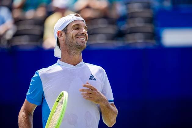 August 24, 2023: Richard Gasquet reacts after a point from Sebastian Korda during the quarterfinals of the 2023 Winston-Salem Open at Wake Forest Tennis Complex in Wnston-Salem, NC. ( CSM) Wnston-Salem United States - ZUMAc04_ 20230824_zma_c04_006 Copyright: xScottxKinserx