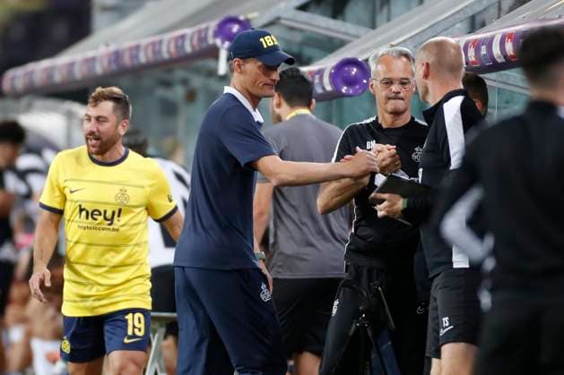 Fußball, EL Quali, Royale Union Saint Gilloise - FC Lugano Union SG v FC Lugano - UEFA Europa League BRUSSELS, BELGIUM - AUGUST 24 : Blessin Alexander head coach of Union St-Gilloise celebrates during the UEFA Europa League Play-offs, 1st leg match between Union SG and FC Lugano at the Anderlecht stadium on August 24, 2023 in Brussels, Belgium, 24 08 2023 Brussels Belgium  Copyright: xJbox