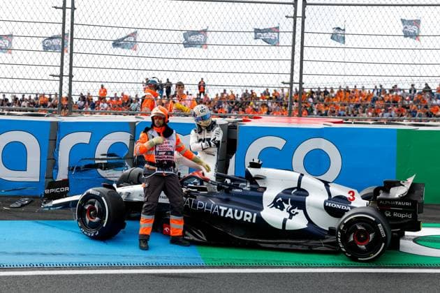 3 Daniel Ricciardo (AUS, Scuderia AlphaTauri) after crash, F1 Grand Prix of the Netherlands at Circuit Zandvoort on August 25, 2023 in Zandvoort, Netherlands. (Photo by HOCH ZWEI) Zandvoort Netherlands