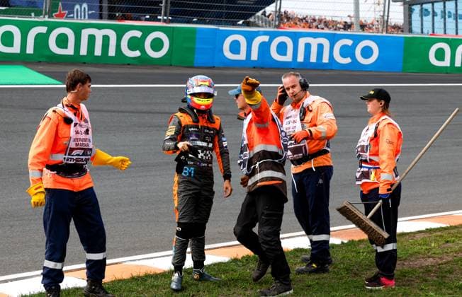81 Oscar Piastri (AUS, McLaren F1 Team) after crash, F1 Grand Prix of the Netherlands at Circuit Zandvoort on August 25, 2023 in Zandvoort, Netherlands. (Photo by HOCH ZWEI) Zandvoort Netherlands