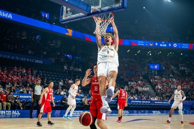 Sport Bilder des Tages Basketball Okinawa 25.08.2023 FIBA Basketball World Cup 2023 Weltmeisterschaft der Männer Vorrunde Deutschland (GER) - Japan (JPN) Franz Wagner (Deutschland, No.09) Jubel