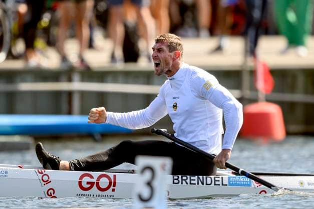 Bilder des Jahres 2023, Sport 08 August Sport Themen der Woche KW34 Sport Bilder des Tages Jubel Sebastian BRENDEL (GER 3.Platz) Finale C1 M 1000, am 26.08.2023 Kanu Rennsport Weltmeisterschaften, vom 23.08.- 27.08.2023 in Duisburg Deutschland. Â *** Cheers Sebastian BRENDEL GER 3 place final C1 M 1000, on 26 08 2023 Canoe Racing World Championships, from 23 08 27 08 2023 in Duisburg Germany Â