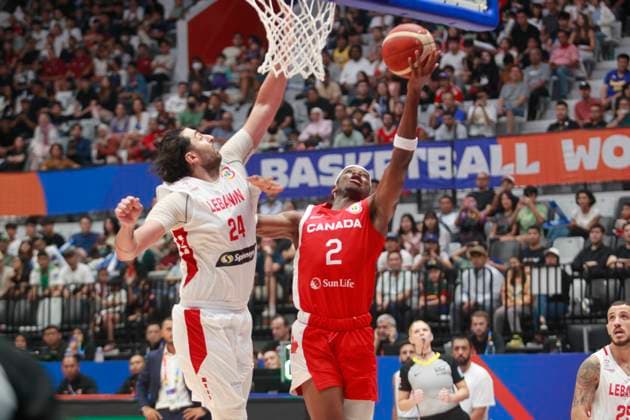 August 27, 2023: JAKARTA, INDONESIA Ã¢â‚¬ AUGUST 27: Shai Gilgeous-Alexander (C) of Canada challenge by Hayk Gyokchyan of Lebanon on Canada vs Lebanon game during 2023 FIBA Basketball World Cup in Jakarta, Indonesia on August 27, 2023. The 2023 FIBA Basketball World Cup will held on August 25 until September 10, 2023 in Jakarta - Indonesia, Manila - Philipines dan Okinawa Ã¢â‚¬ Japan.. Copyright: xYulixSeperi SijorixImagesx