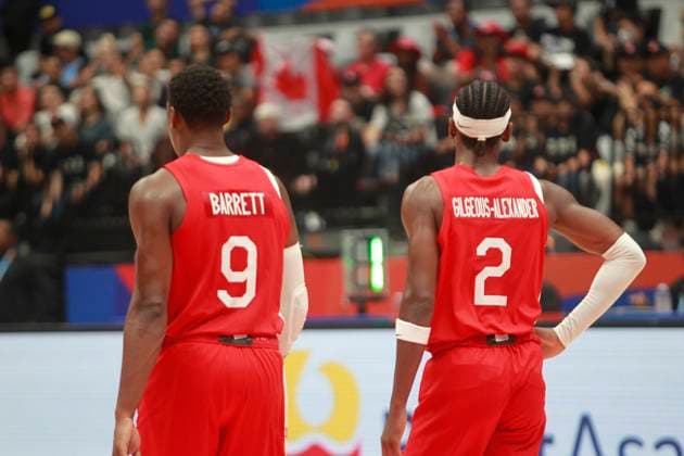 August 27, 2023: JAKARTA, INDONESIA Ã¢â‚¬ AUGUST 27: RJ Barret (L) and Shai Gilgeous-Alexander (R) of Canada on Canada vs Lebanon game during 2023 FIBA Basketball World Cup in Jakarta, Indonesia on August 27, 2023. The 2023 FIBA Basketball World Cup will held on August 25 until September 10, 2023 in Jakarta - Indonesia, Manila - Philipines dan Okinawa Ã¢â‚¬ Japan.. Copyright: xYulixSeperi SijorixImagesx
