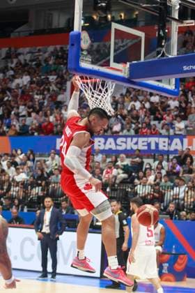 JAKARTA, INDONESIA AUGUST 27: Dillon Brooks of Canada dunk on Canada vs Lebanon game during 2023 FIBA Basketball World Cup in Jakarta, Indonesia on August 27, 2023. The 2023 FIBA Basketball World Cup will held on August 25 until September 10, 2023 in Jakarta - Indonesia, Manila - Philipines dan Okinawa Japan. BASKET BALL: Canada vs Liban - Jakarta - Coupe du Monde FIBA - 26 08 2023 YuliSeperi Panoramic 