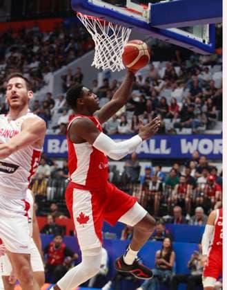 JAKARTA, INDONESIA AUGUST 27: RJ Barret (L) of Canada lay up shoot on Canada vs Lebanon game during 2023 FIBA Basketball World Cup in Jakarta, Indonesia on August 27, 2023. The 2023 FIBA Basketball World Cup will held on August 25 until September 10, 2023 in Jakarta - Indonesia, Manila - Philipines dan Okinawa Japan. BASKET BALL: Canada vs Liban - Jakarta - Coupe du Monde FIBA - 26 08 2023 YuliSeperi Panoramic 