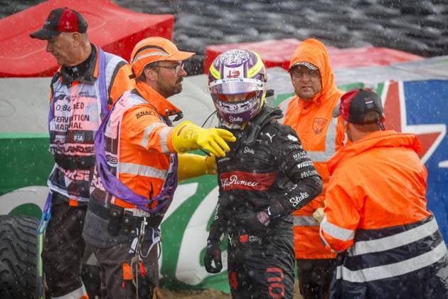 ZANDVOORT - 24 Zhou Guanyu (Alfa Romeo) after his crash in the rain during the F1 Grand Prix of the Netherlands at Circuit Zandvoort on August 27, 2023 in Zandvoort, Netherlands. ANP SEM VAN DER WAL F1 Grand Prix of The Netherlands 2023 24 xVIxANPxSportx xxANPxIVx 476454044 originalFilename: 476454044.jpg