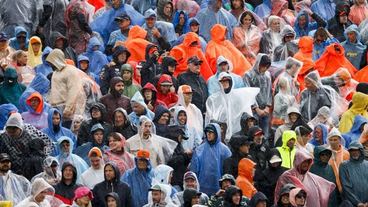 ZANDVOORT - Race fans in ponchos during the F1 Grand Prix of the Netherlands at Circuit Zandvoort on August 27, 2023 in Zandvoort, Netherlands. ANP KOEN VAN WEEL F1 Grand Prix of The Netherlands 2023 24 xVIxANPxSportx xxANPxIVx 476454197 originalFilename: 476454197.jpg