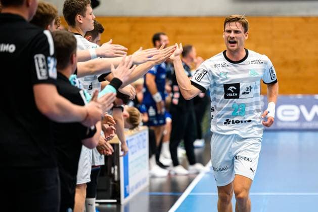 Balingen, 27. August 2023: HBL - 23 24 - HBW Balingen - THW Kiel Rune Dahmke (THW Kiel) Balingen Sparkassen Arena Baden-Württemberg Deutschland