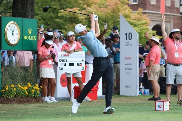 ATLANTA, GA - AUGUST 27: Jordan Spieth during the final round of the 2023 Tour Championship on August 27, 2023 at East Lake Golf Club in Atlanta, Georgia. (Photo by Michael Wade Icon Sportswire) GOLF: AUG 27 PGA, Golf Herren - TOUR Championship EDITORIAL USE ONLY Icon23082717