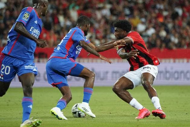 Terem Moffi (OGC Nice) - Ainsley Maitland Niles (Lyon) FOOTBALL : OGC Nice vs Lyon - Ligue 1 Uber Eats - Nice - 027 08 2023 NorbertScanella Panoramic 