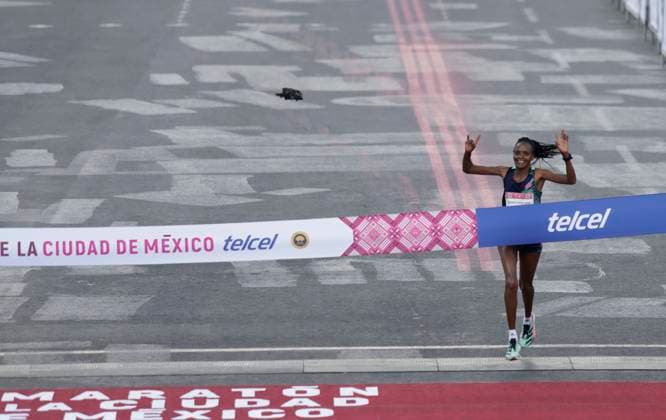 XL Mexico City Marathon Telcel 2023 Celestine Chepchirchir, first place in the XL Telcel Mexico City Marathon 2023 in the women s category, which began at the 68 Olimpico Universitario Stadium and ended in the Zocalo of the capital. Mexico City Mexico City Mexico  Copyright: xGerardoxVieyrax originalFilename:0302330848st.jpg