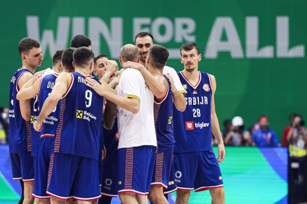 MANILA, PHILIPPINES - AUGUST 28: Players of Serbia cheer up during the FIBA Basketball World Cup Group B game between Puerto Rico and Serbia at Araneta Coliseum on August 28, 2023 in Manila, Philippines.  Copyright: xVCGx 111451477733