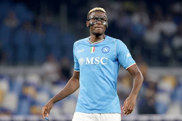 Victor Osimhen of SSC Napoli during the Serie A football match between SSC Napoli and Sassuolo Calcio at Diego Armando Maradona stadium in Naples (Italy), August 27th, 2023. cesarexpurini