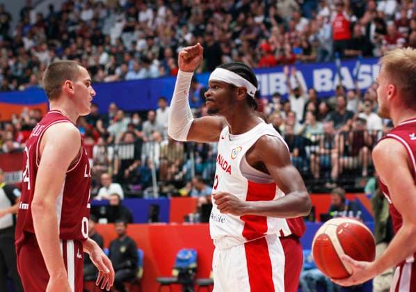 August 29, 2023, Jakarta, Jakarta, Indonesia: JAKARTA, INDONESIA Ã¢â‚¬ AUGUST 29: CanadaÃ¢â‚¬â ¢s Shai Gilgeous-Alexander (C) was emotion on Canada vs Latvia game during 2023 FIBA Basketball World Cup in Jakarta, Indonesia on August 29 2023. The 2023 FIBA Basketball World Cup will held on August 25 until September 10, 2023 in Jakarta - Indonesia, Manila - Philipines dan Okinawa Ã¢â‚¬ Japan Jakarta Indonesia - ZUMAys1_ 0302388172st Copyright: xSijorixImagesx
